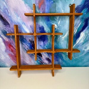 Teak Wood Wall Shelf Cross Hatch Knick Knack Trinket Holder MCM Midcentury